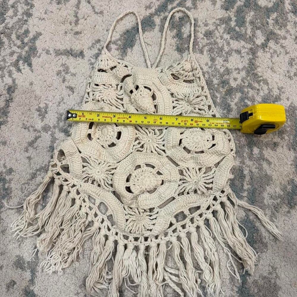 Boho Crochet Fringe Halter Top Adjustable Cross Back - Picture 3 of 3